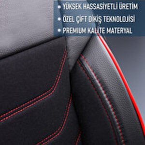 Toyota Yaris 2006-2008 Uyumlu Yarı Deri Oto Koltuk Kılıfı Ön Arka Takım Carbon Serisi Siyah Kırmızı