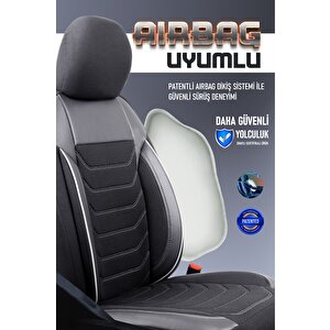 Renault 11 Flash Uyumlu Yarı Deri Oto Koltuk Kılıfı Ön Arka Takım Carbon Serisi Siyah Beyaz