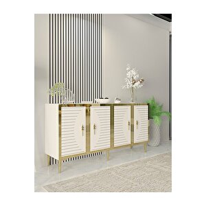 KA1508BG Tuna Konsol, Tv Sehpasi Beyaz-Gold 150cm Beyaz gold
