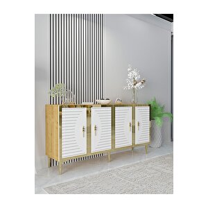 KA1508DBG Tuna Konsol, Tv Sehpasi Safi̇rmeşe-Beyaz-Gold 150cm