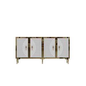 KA1508DBG Tuna Konsol, Tv Sehpasi Safi̇rmeşe-Beyaz-Gold 150cm