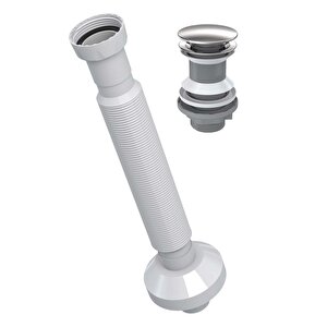Pop-up Lavabo Sifon Seti – Taşmalı Uyumlu, Körüklü Tahliye Ve Adaptör Conta Dahil