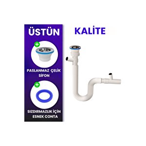 Çift Girişli Lavabo Sifonu – Bulaşık Ve Çamaşır Makinesi Uyumlu | Sızdırmaz Ve Dayanıklı Yapı