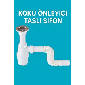 Koku Önleyici Taslı Lavabo Sifonu - Temizlenebilir Hazne, Körüklü Boru, Paslanmaz Giriş