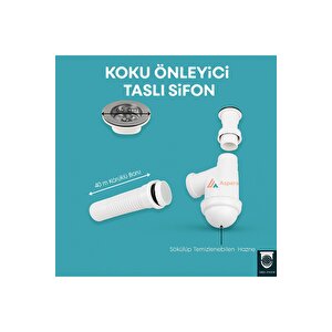 Koku Önleyici Taslı Lavabo Sifonu - Temizlenebilir Hazne, Körüklü Boru, Paslanmaz Giriş
