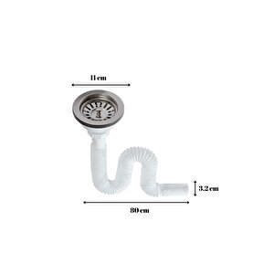 Lüks Çöpmak Körüklü Evye Lavabo Evye Sifonu Pis Su Gideri Borusu Plastik 11 Cm  Geniş Kafa  80  Cm
