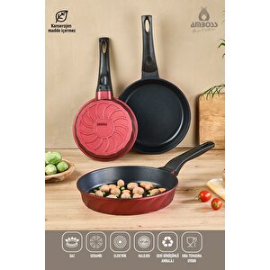 Vento Döküm Titanyum Kaplama 3 Parça Tava Seti - Kırmızı