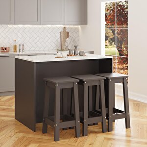 Miro G4533 3 Adet Antrasit Bar Tabureli Mutfak Adası – Antrasit Tabureli, Antrasit Gövde Carrara Üst