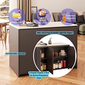 Miro G4533 3 Adet Antrasit Bar Tabureli Mutfak Adası – Antrasit Tabureli, Antrasit Gövde Carrara Üst