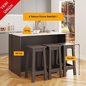 Miro G4533 3 Adet Antrasit Bar Tabureli Mutfak Adası – Antrasit Tabureli, Antrasit Gövde Carrara Üst