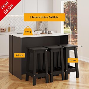 Miro G4531 3 Adet Siyah Bar Tabureli Mutfak Adası – Siyah Bar Tabureli, Antrasit Gövde, Carrara Üst