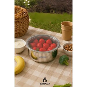 Steelbox 2 Parça Paslanmaz Çelik Şeffaf Kapaklı Saklama Kabı 18 Cm