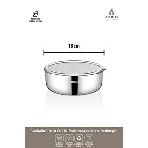 Amboss Steelbox 2 Parça Paslanmaz Çelik Şeffaf Kapaklı Saklama Kabı 18 Cm