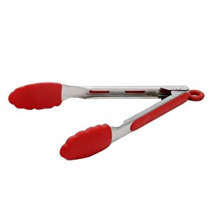 3b Trend Metal Kızartma Maşası Silikon Uçlu Maşa Kırmızı Renk