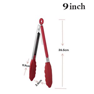 3b Trend Metal Kızartma Maşası Silikon Uçlu Maşa Kırmızı Renk