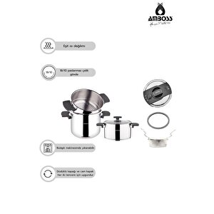 Cook Master 7 Parça Çok Fonksiyonlu Paslanmaz Çelik Buharlı Düdüklü Tencere Seti - Siyah