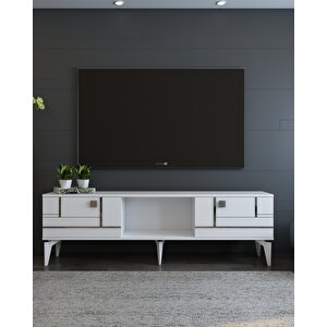 Maderadd Tv Sehpası BEYAZ-GÜMÜŞ Beyaz-Gümüş