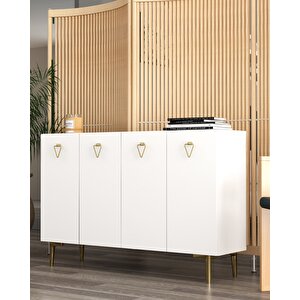 Leyladd (km120) Konsol Konsol, Kahve Köşesi, Ayakkabılık, Ofis Evrak Dolabı, Mutfak Kiler Dolabın beyaz-altın Beyaz-Altın