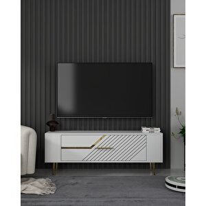 Retrolp5ct Tv Sehpasi BEYAZ-ALTIN Beyaz-Altın