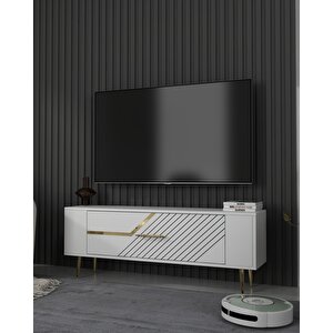 Retrolp5ct Tv Sehpasi BEYAZ-ALTIN Beyaz-Altın