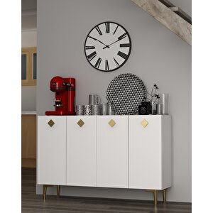 Morect (km120) Konsol, Kahve Köşesi, Ayakkabılık, Ofis Evrak Dolabı, Mutfak Kiler Dolabı beyaz-altın Beyaz-Altın
