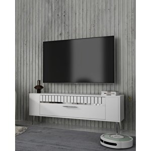 Retrolp1ct Tv Sehpasi BEYAZ-GÜMÜŞ Beyaz-Gümüş