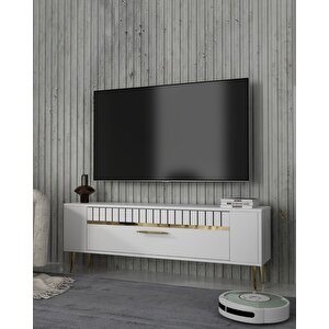 Retrolp1ct Tv Sehpasi BEYAZ-ALTIN Beyaz-Altın