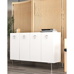 Leylact (km120) Konsol Konsol, Kahve Köşesi, Ayakkabılık, Ofis Evrak Dolabı, Mutfak Kiler Dolabı Beyaz-gümüş Beyaz-Gümüş
