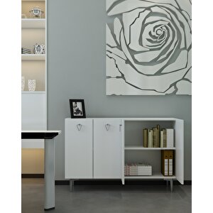 Leylact (km120) Konsol Konsol, Kahve Köşesi, Ayakkabılık, Ofis Evrak Dolabı, Mutfak Kiler Dolabı Beyaz-gümüş
