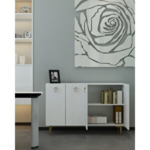 Leylact (km120) Konsol Konsol, Kahve Köşesi, Ayakkabılık, Ofis Evrak Dolabı, Mutfak Kiler Dolabı Beyaz-altın