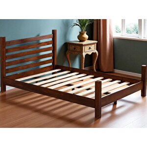 Elegans İthal Çam Masif Ahşap Karyola Ceviz Renk 150x200