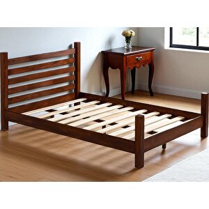 Elegans İthal Çam Masif Ahşap Karyola Ceviz Renk 150x200