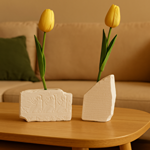 Beton Dekoratif Antik Motifli 2’li Vazo Seti