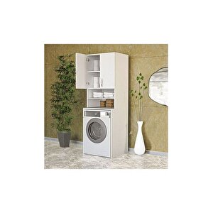 Papatya Çamaşır Makinesi Dolabı, Banyo Dolabı, 4 Raflı, Kapaklı, Beyaz Dolap