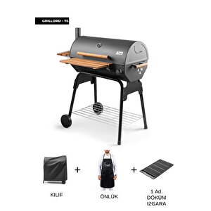 Grillord‑75 Kömürlü Barbekü (1 Adet Döküm Izgaralı) + Hediye Seti (önlük + Kılıf )