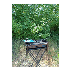 Emaye Katlanır Piknik Mangal Ayaklı 6 Şiş Hediyeli