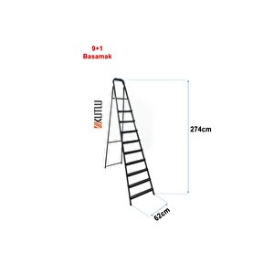 Kutlu Dayanıklı 9+1 Metal Basamaklı Merdiven