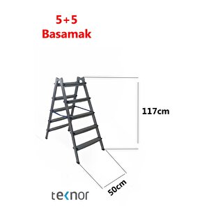 Çift Taraflı Dayanıklı 5+5 Metal Basamaklı Merdiven