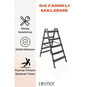 Çift Taraflı Dayanıklı 5+5 Metal Basamaklı Merdiven