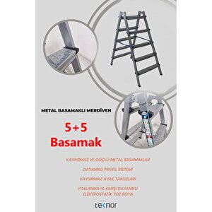 Çift Taraflı Dayanıklı 5+5 Metal Basamaklı Merdiven