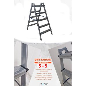 Çift Taraflı Dayanıklı 5+5 Metal Basamaklı Merdiven