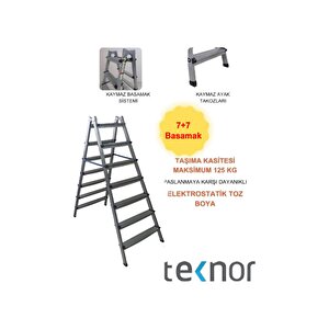 Çift Taraflı Dayanıklı 7+7 Metal Basamaklı Merdiven