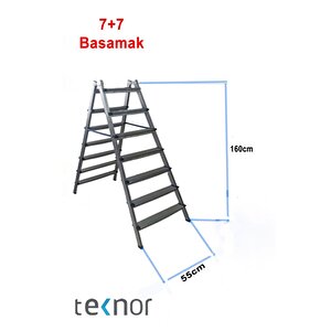 Çift Taraflı Dayanıklı 7+7 Metal Basamaklı Merdiven