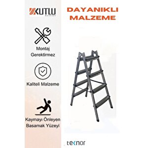 Çift Taraflı Dayanıklı 7+7 Metal Basamaklı Merdiven