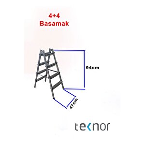 Çift Taraflı Dayanıklı 4+4 Metal Basamaklı Merdiven