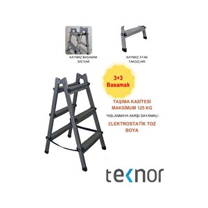 Çift Taraflı Dayanıklı 3+3 Metal Basamaklı Merdiven