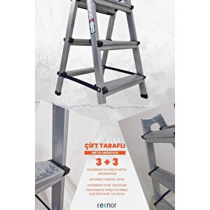 Çift Taraflı Dayanıklı 3+3 Metal Basamaklı Merdiven