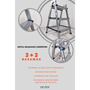 Çift Taraflı Dayanıklı 3+3 Metal Basamaklı Merdiven