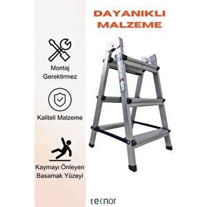 Çift Taraflı Dayanıklı 3+3 Metal Basamaklı Merdiven