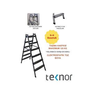 Çift Taraflı Dayanıklı 6+6 Metal Basamaklı Merdiven